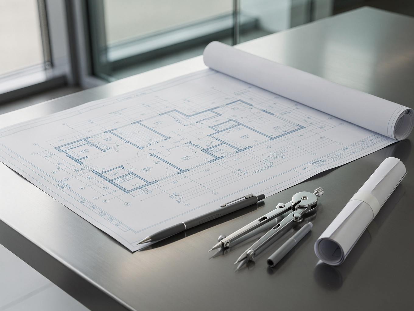 Architectural blueprint of a financial structure with gold accents and deep blue lighting
